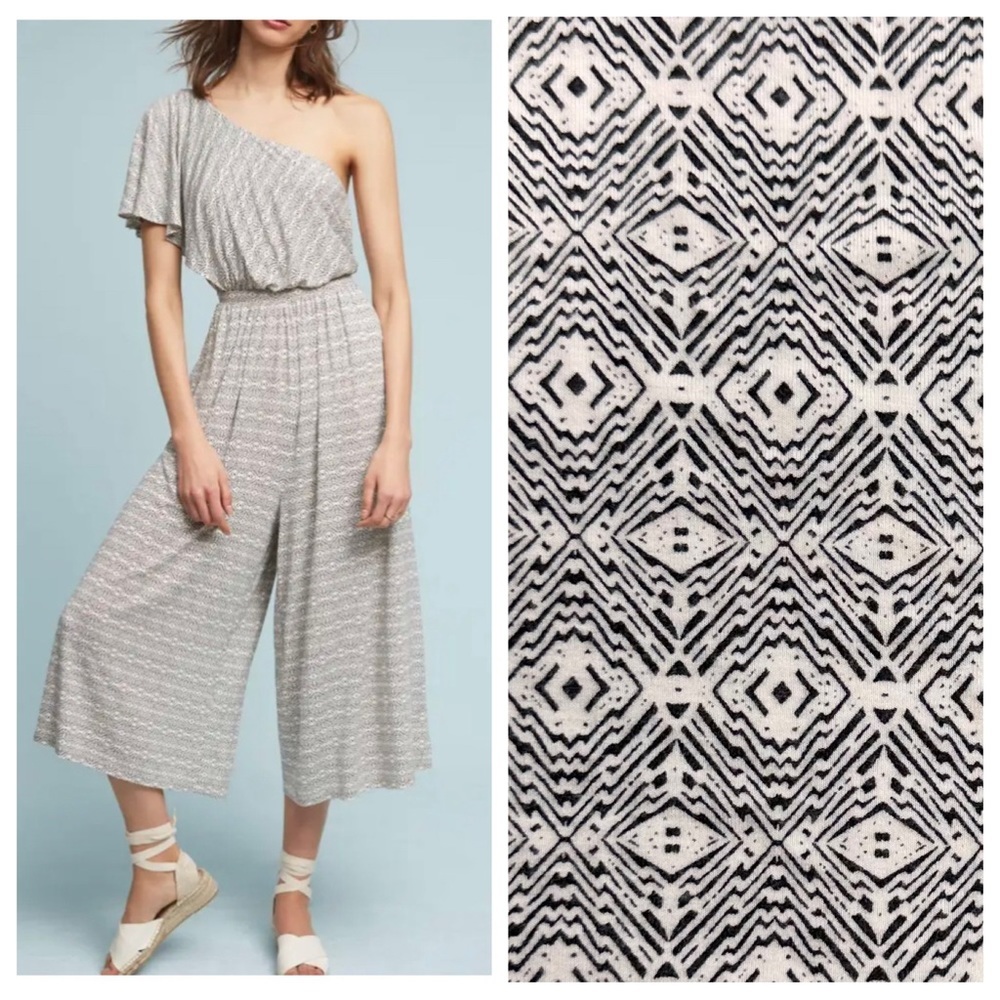 Anthropologie Maeve one shoulder ruffle crop pockets jumpsuit wide-leg Jamie XL